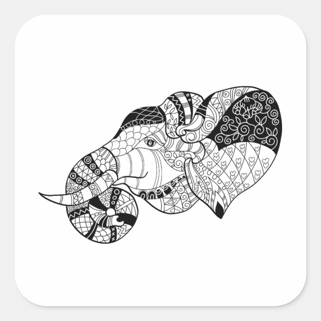 Pegatina Cuadrada Elephant Head Zenstyle Doodle (Anverso)