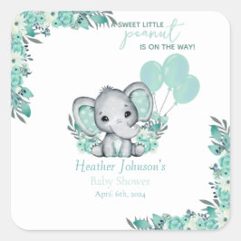 Pegatina Cuadrada Elephant Neutral Baby Shower