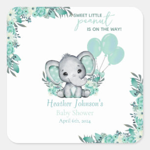 Pegatina Cuadrada Elephant Neutral Baby Shower