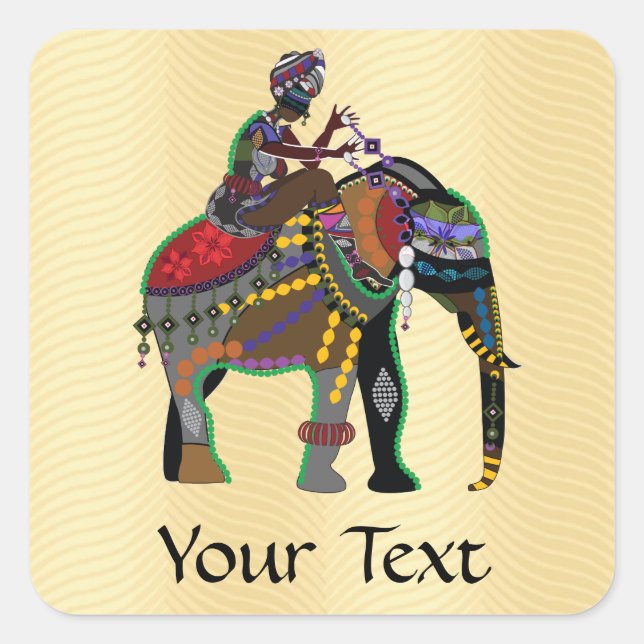 Pegatina Cuadrada Elephant Rider (Anverso)