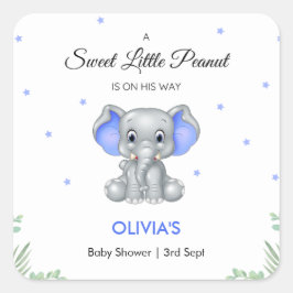 Pegatina Cuadrada Elephant Sweet Little Peanut Boy Baby Shower