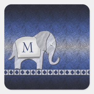 Pegatina Cuadrada Elephant Walk Monograma Plata/Azul ID390
