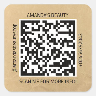 Pegatina Cuadrada Elevar su marca con el cuadrado Kraft de código QR