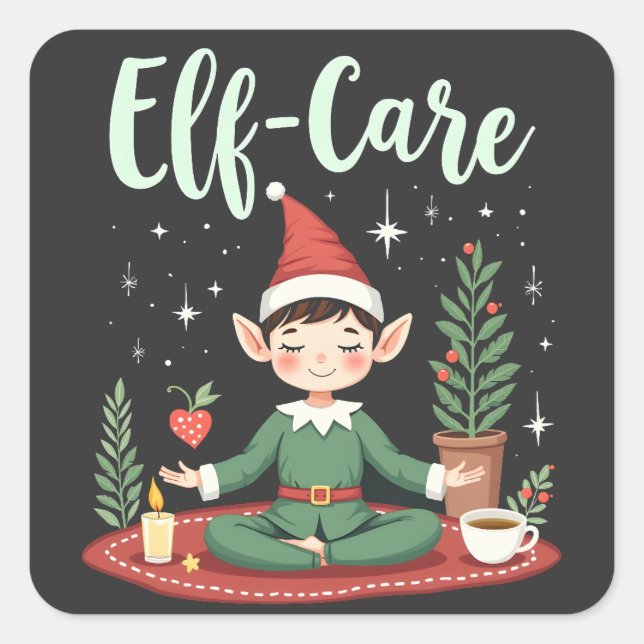Pegatina Cuadrada Elf Care Funny Navidades Elf Magmago Self Care (Anverso)
