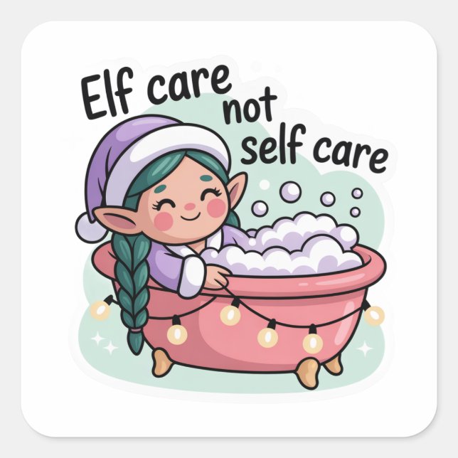 Pegatina Cuadrada Elf Care Not Self Care Sticker | Funny Christmas  (Anverso)