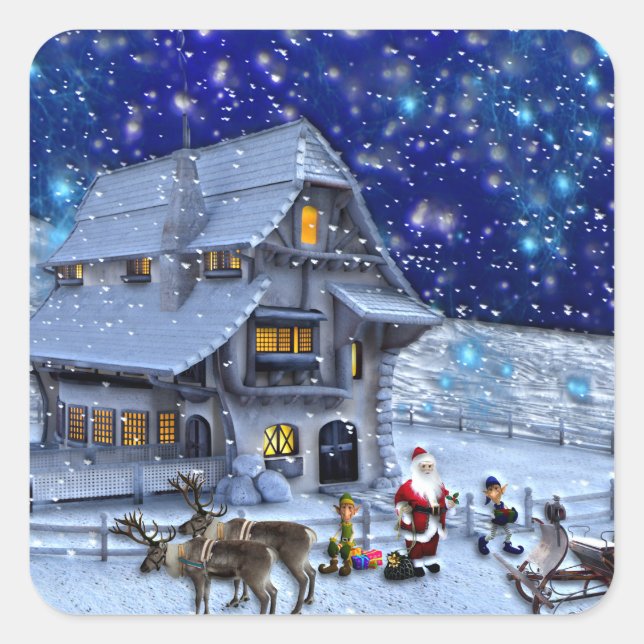 Pegatina Cuadrada Elf de Santa Rudolph con espoleta (Anverso)
