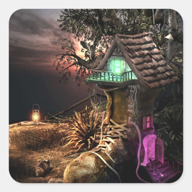 Pegatina Cuadrada Elf House (Anverso)