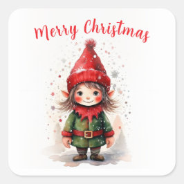 Pegatina Cuadrada Elf. Navidades de corte de diseño
