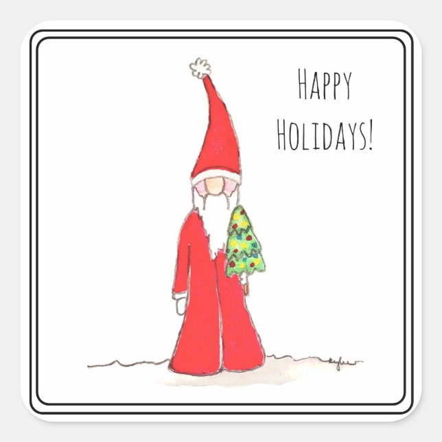 Pegatina Cuadrada Elf with Tree (Anverso)