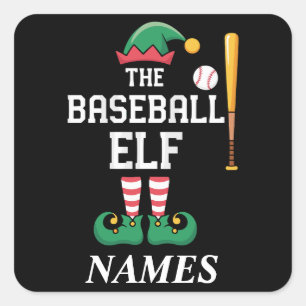 Pegatina Cuadrada Elfo de béisbol con nombre personalizado para fami