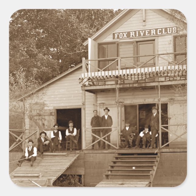 Pegatina Cuadrada Elgin de pesca Men Club Fox River Club de los años (Anverso)