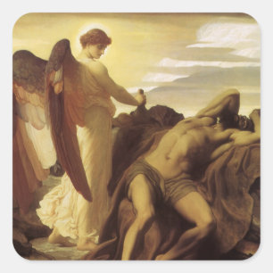 Pegatina Cuadrada Elías en el desierto por Lord Frederic Leighton