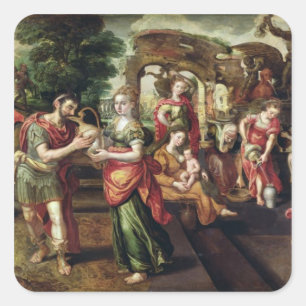 Pegatina Cuadrada Eliezer y Rebecca en el pozo, 1562