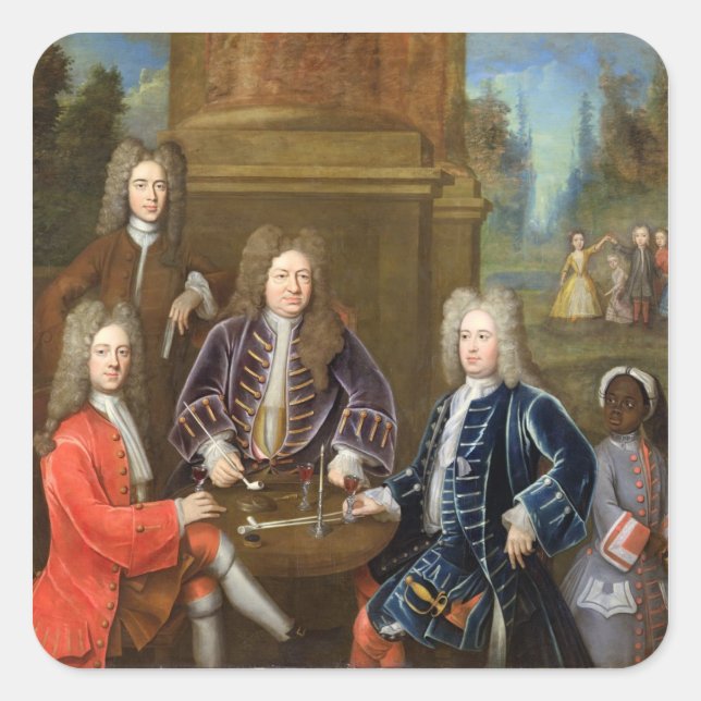 Pegatina Cuadrada Elihu Yale (1648-1721), segundo duque de Devonshi (Anverso)