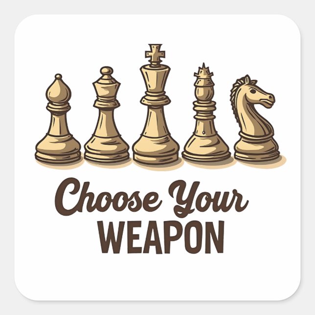 Pegatina Cuadrada Elija su arma graciosa jugador de piezas de ajedre (Anverso)