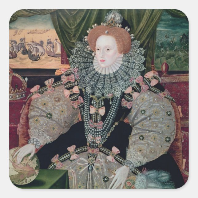 Pegatina Cuadrada Elizabeth I, Armada Portrait, c.1588 (Anverso)