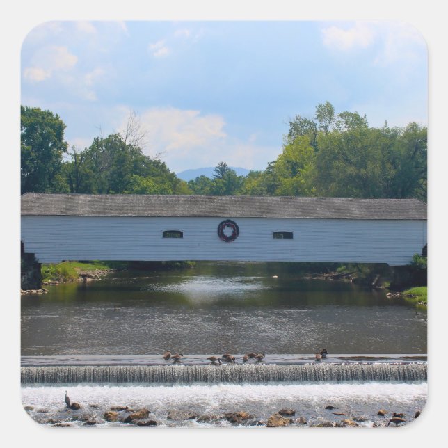 Pegatina Cuadrada Elizabethton Covered Bridge (Anverso)