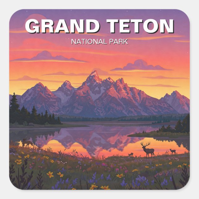 Pegatina Cuadrada Elk en el parque nacional de Grand Teton (Anverso)