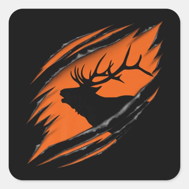 Pegatina Cuadrada Elk Hunting Premium (Anverso)