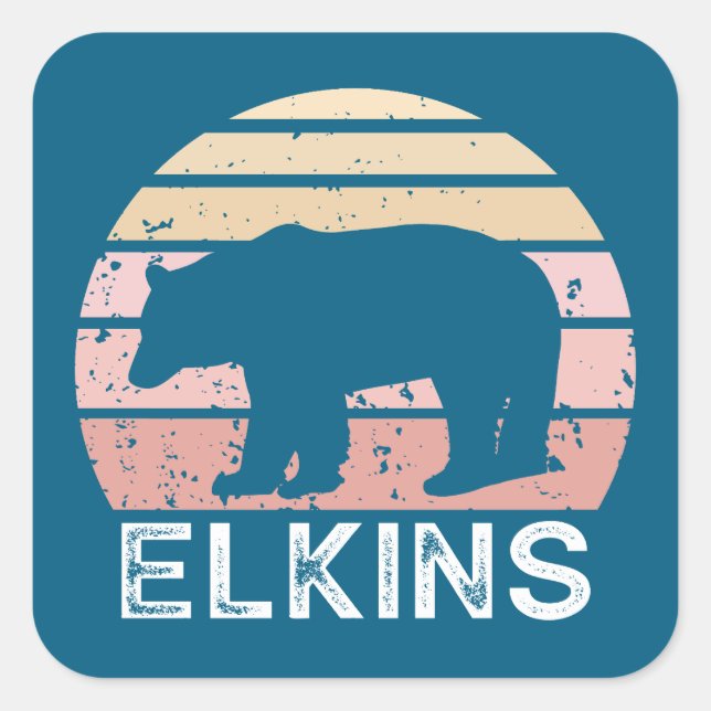 Pegatina Cuadrada Elkins West Virginia Retro Bear (Anverso)