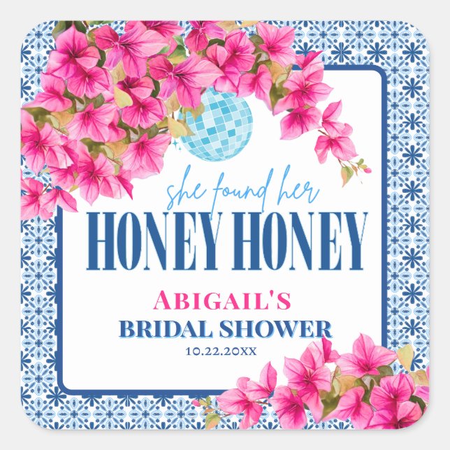 Pegatina Cuadrada Ella encontró su HONEY HONEY (Anverso)