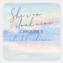 Pegatina Cuadrada Ella está en la novena nube Bridal Shower de acuar