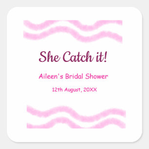 Pegatina Cuadrada Ella lo atrapa en espiral rosa líneas acuarela nup