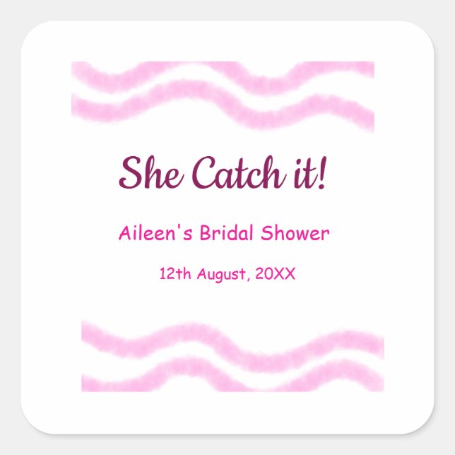 Pegatina Cuadrada Ella lo atrapa espiral rosa líneas acuarela boda  (Anverso)