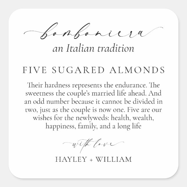 Pegatina Cuadrada Ellesmere Una Tradición Italiana 5 Almendras De Az (Anverso)