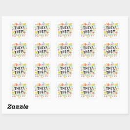 Pegatina Cuadrada ELLOS/ELLOS Pronouns Floral Handlettering Set de