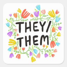 Pegatina Cuadrada ELLOS/ELLOS Pronouns Floral Handlettering Set de