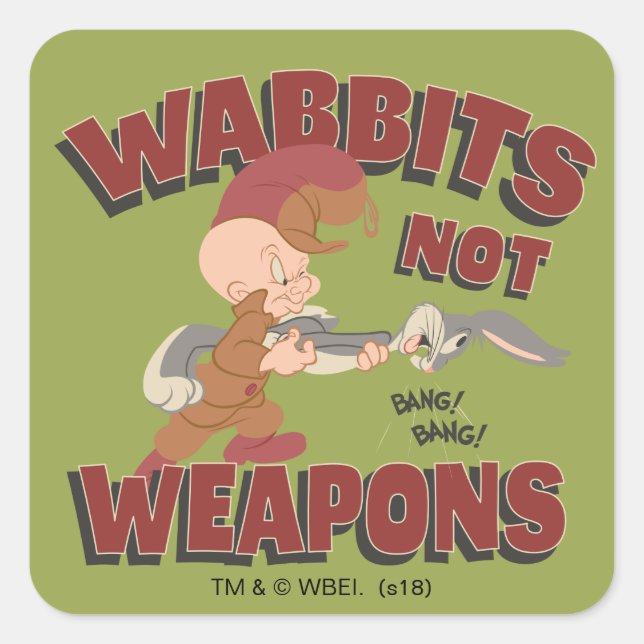 Pegatina Cuadrada ELMER FUDD™ & BUGS BUNNY™ "Conejos No Son Armas" (Anverso)