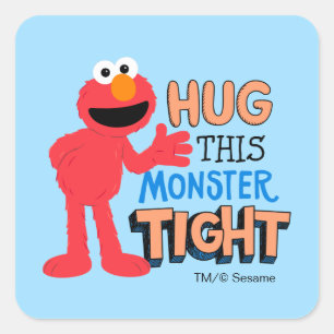Pegatina Cuadrada Elmo   Abraza a este monstruo fuerte