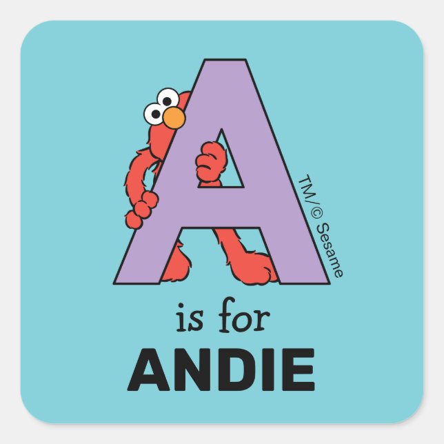 Pegatina Cuadrada Elmo Alphabet | A Púrpura (Anverso)