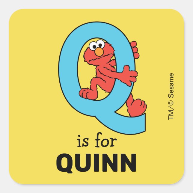 Pegatina Cuadrada Elmo Alphabet | Q Azul (Anverso)