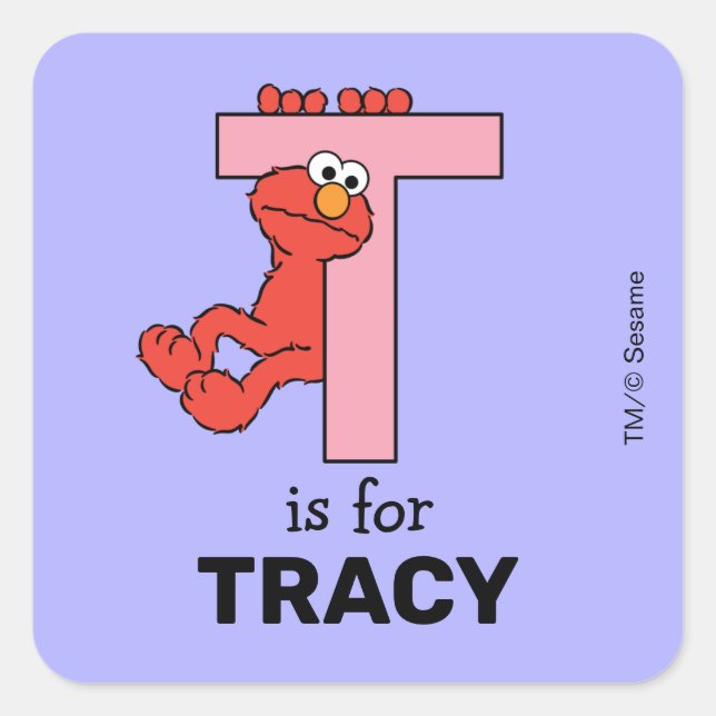 Pegatina Cuadrada Elmo Alphabet | T Rosa (Anverso)
