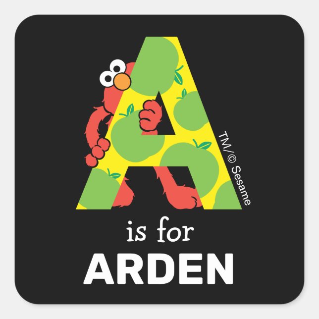 Pegatina Cuadrada Elmo Alphabet | Una manzana (Anverso)