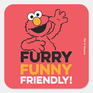 Pegatina Cuadrada Elmo   Furry Funny Friendly