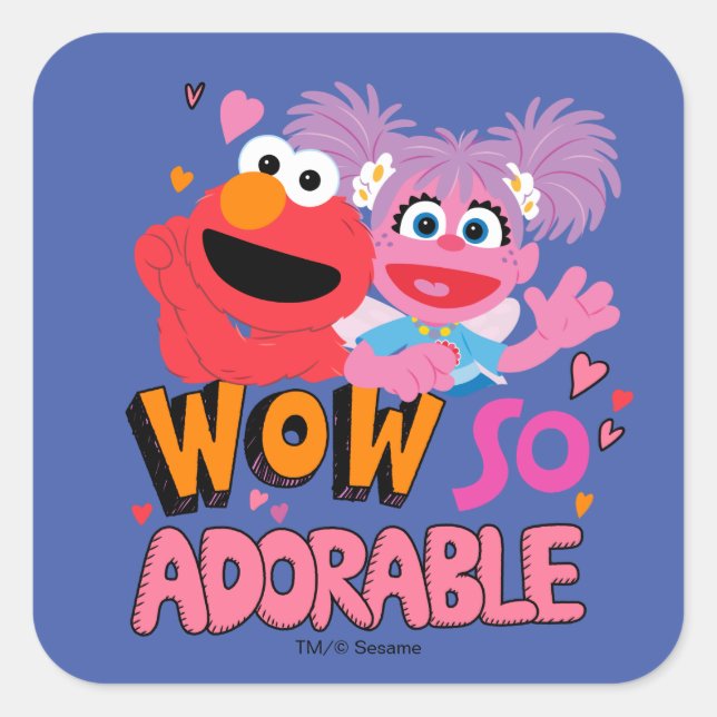 Pegatina Cuadrada Elmo y Abby | Wow Tan Adorable (Anverso)