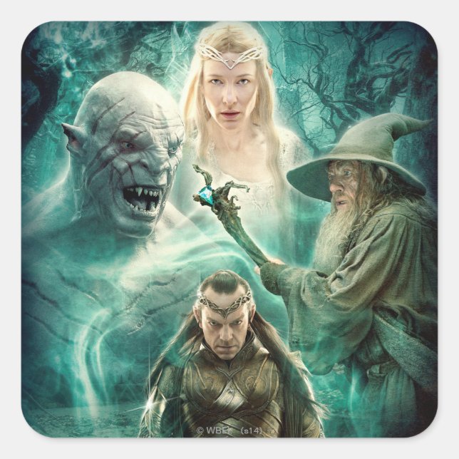 Pegatina Cuadrada ELROND™, Azog, Galadriel, & Gandalf Graphic (Anverso)