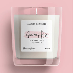 Pegatina Cuadrada Embalaje de velas de guiones modernos y rosas feme