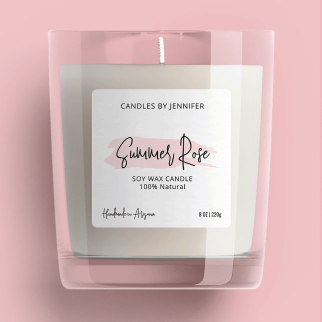 Pegatina Cuadrada Embalaje de velas de guiones modernos y rosas feme (Subido por el creador)