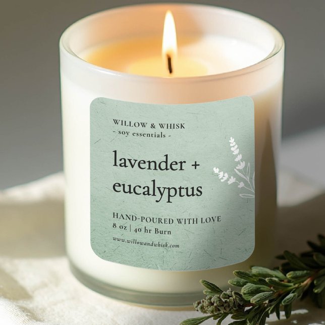 Pegatina Cuadrada Embalaje de Velas Sage Botánica Verde (handmade artisanal homemade candle soap label gifting christmas bridal baby shower sage botanical)