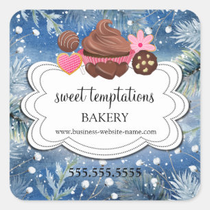 Pegatina Cuadrada Embalaje en pastelería de postres variados para va