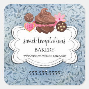 Pegatina Cuadrada Embalaje en pastelería de postres variados para va