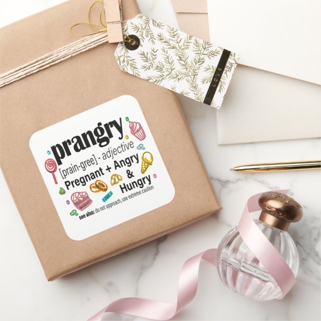 Pegatina Cuadrada Embarazo + Enojo y Hambre = Enojado (Regalar)