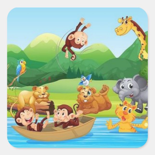 Pegatina Cuadrada Embarque en una Mini Aventura Safari (Pegatina Peg (Anverso)