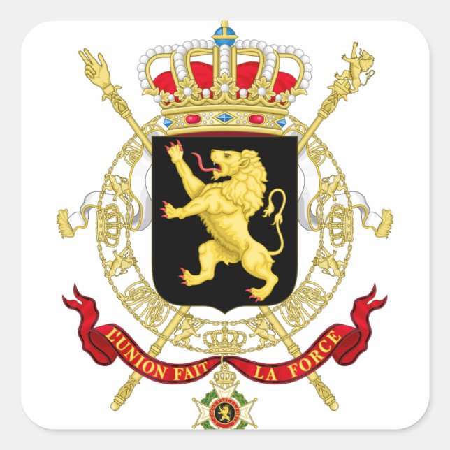 Pegatina Cuadrada Emblema belga - Escudo de armas de Bélgica (Anverso)
