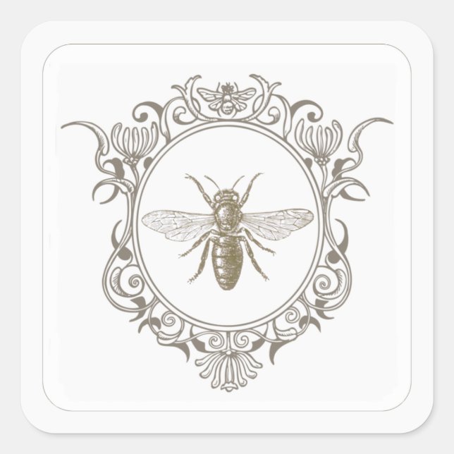 Pegatina Cuadrada Emblema de abejas ornadas de campo francés (Anverso)