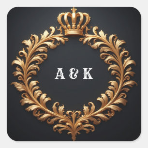 Pegatina Cuadrada Emblema de Corona Real de Laurel ✨